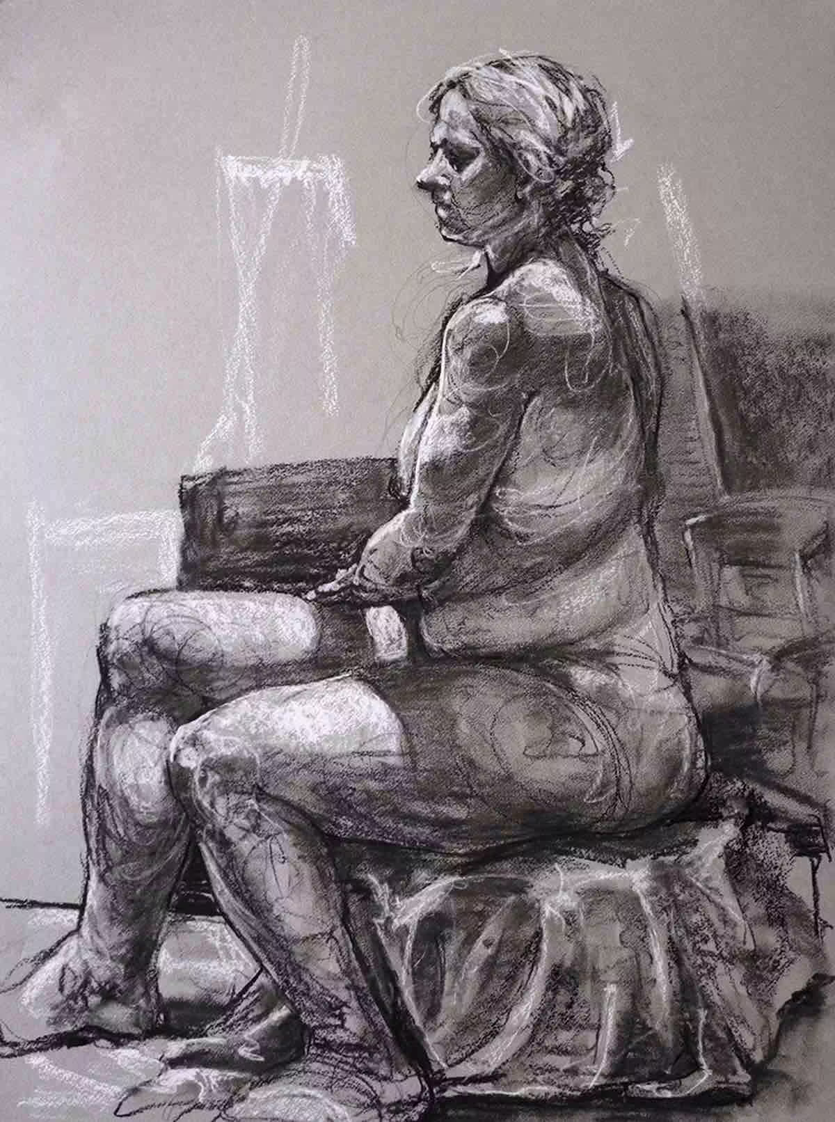 Life Drawing on Grey | 24″ x 36″ Kathryn Kaiser